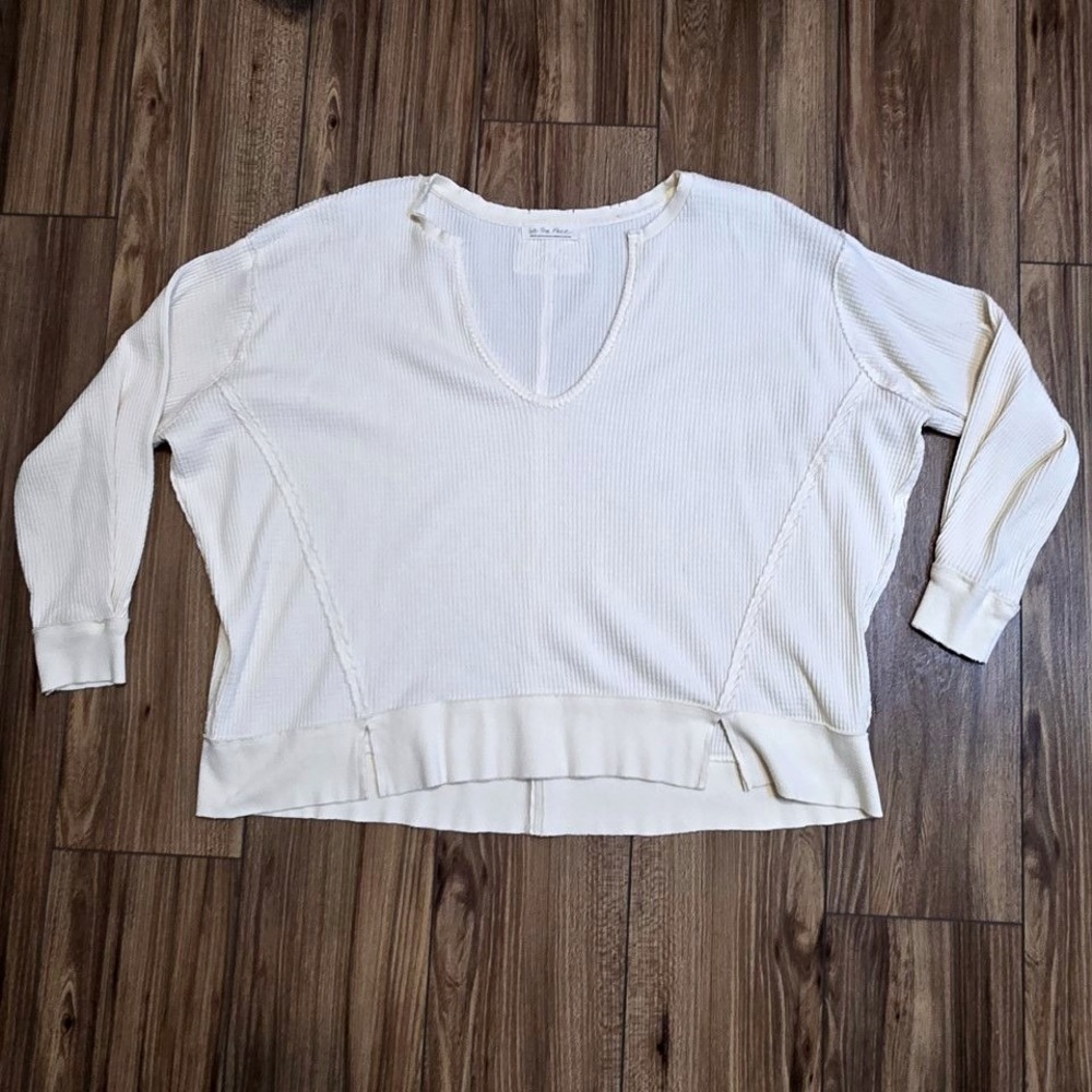 We The Free Cream Waffle Knit V Neck Long Sleeve Very‎ Oversized Top S